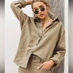 PRIINCESS POLLY cotton/linen blend raw hem shirt